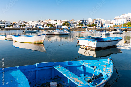 Arrecife, Lanzarote, Canary Islands, Spain - DEC 16 2018: Traditional Fishing boats harbour photo