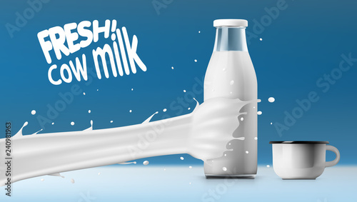 Realistic Transparent Clear Milk Bottle Advertising Template