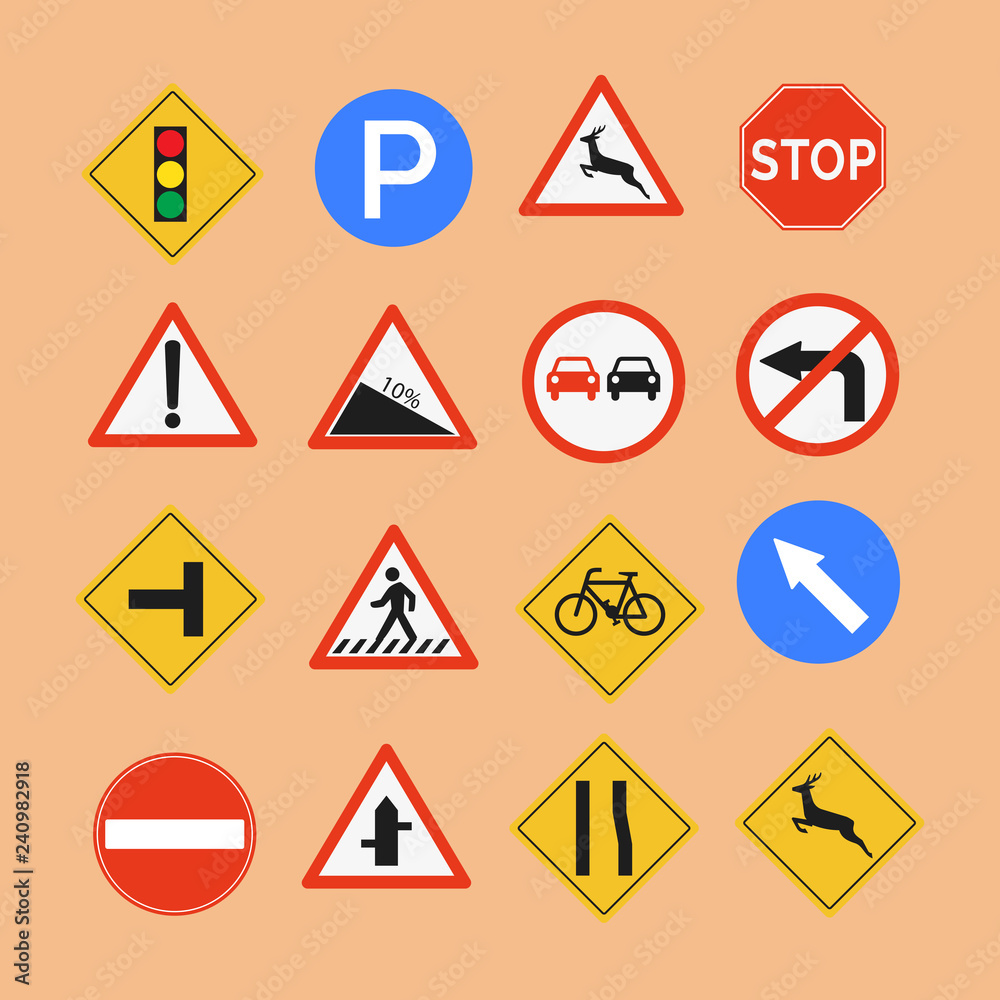 Vector illustrationset of street signs.backgroud orange Vector illustrationset of street signs.backgroud orange