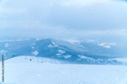 Mountain winter resort in the mountains of sunset in the mountains.