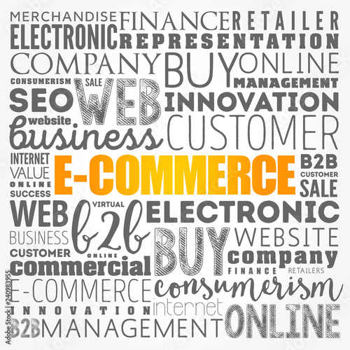 E-COMMERCE word cloud collage, business concept background