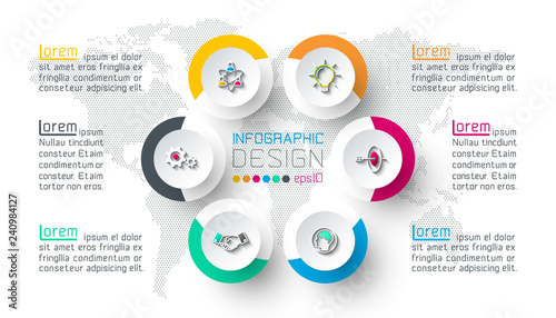 Six circles with business icon infographics.