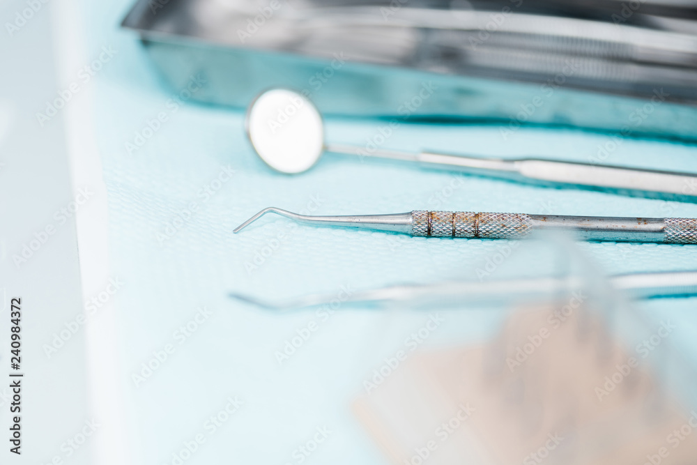 selective focus of metallic dental instruments in clinic selective focus of metallic dental instruments in clinic