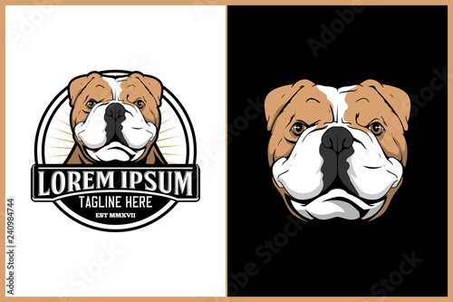 amazing dog cartoon character england pitbull vector logo template with around shape badge