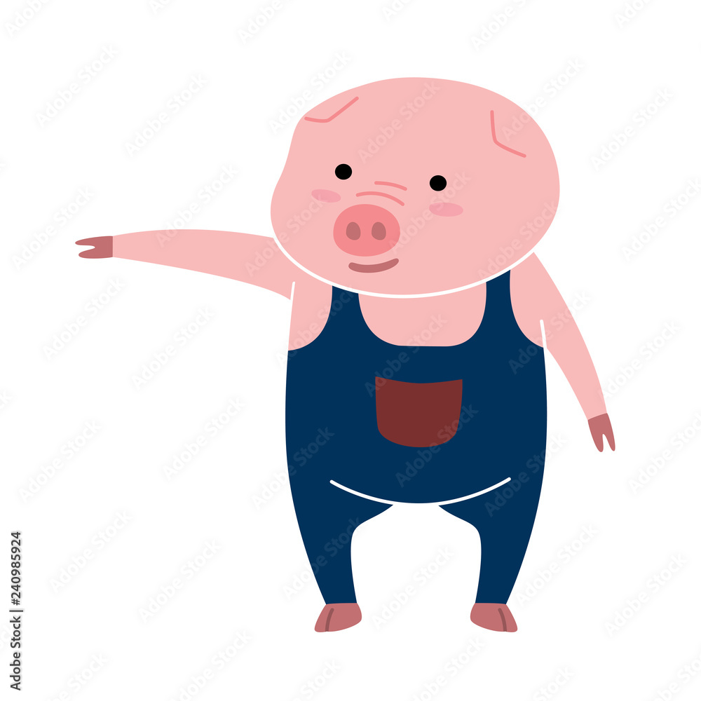 Vector pig cartoon character in hand pointing poses isolated on white background. Vector pig cartoon character in hand pointing poses isolated on white background.