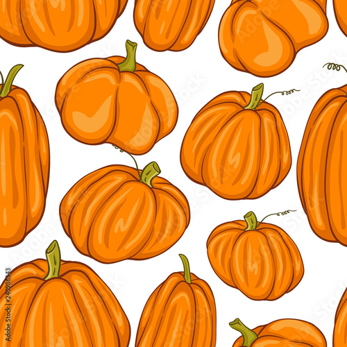 Pumpkin texture. Autumnal illustrative seamless pattern. Vector background.