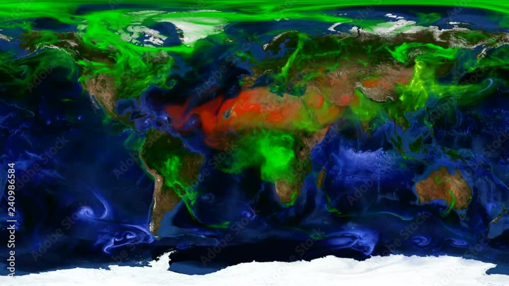 Time lapse animation aerosol optical thickness to study greenhouse effect. Equirectangular map projection . Elements of this image furnished by NASA