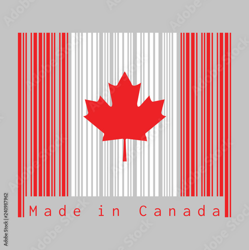 Barcode set the color of Canada flag,  a vertical triband of red and white with the red maple leaf.