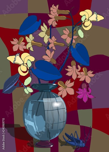 Hand-drawn still life in art Nouveau style.