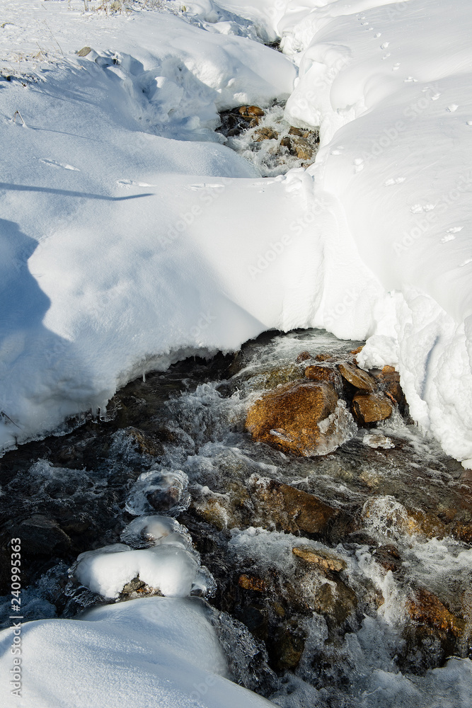 Bergbach im Winter, bei Realp, Uri, Schweiz Bergbach im Winter, bei Realp, Uri, Schweiz