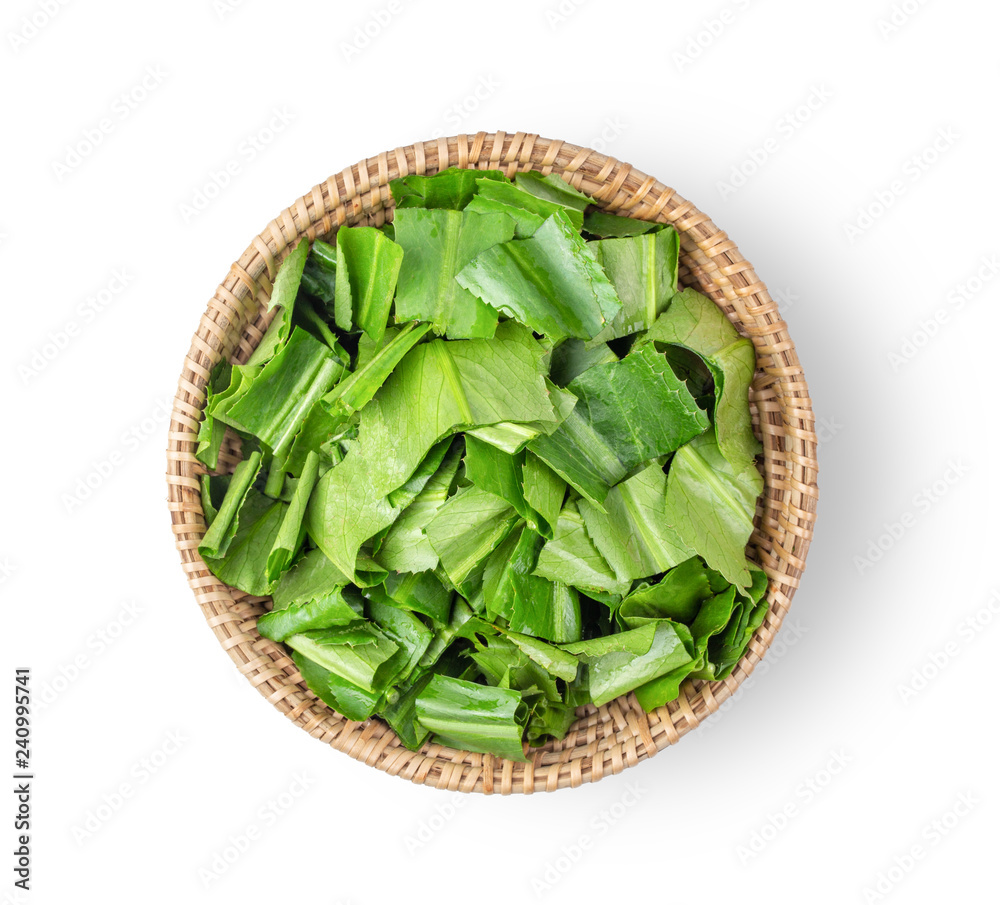 Fresh culantro,Sawtooth Coriande slice in basket isolated on white background. top view Fresh culantro,Sawtooth Coriande slice in basket isolated on white background. top view