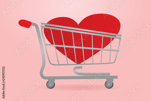 Heart inside shopping cart. vector illustration