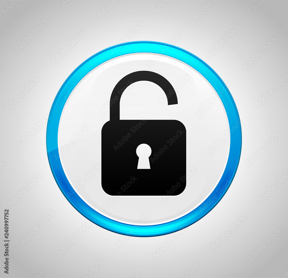Padlock open icon round blue push button Padlock open icon round blue push button