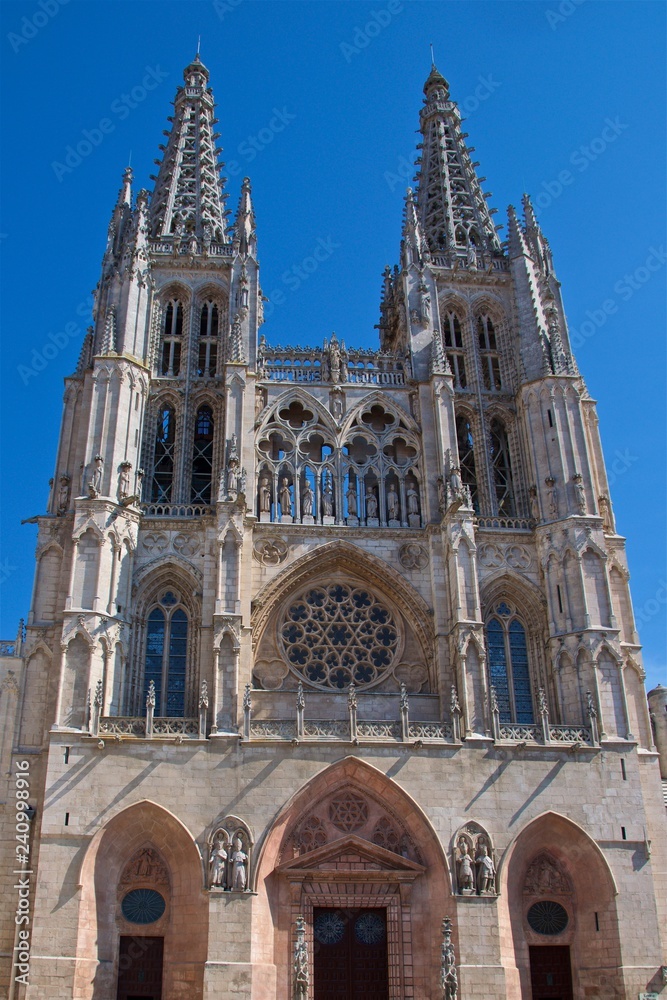 Facade of Santa Maria Cathedral in the medieval city of Burgos in Spain