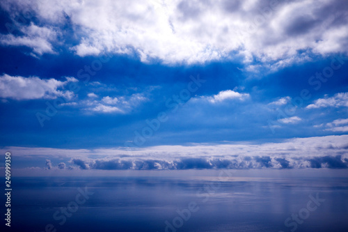 blue sky  white clouds and calm blue sea