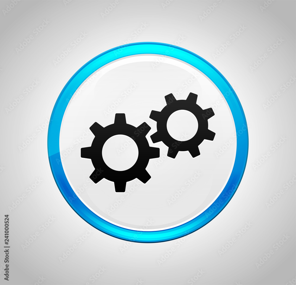 Settings process icon round blue push button Settings process icon round blue push button