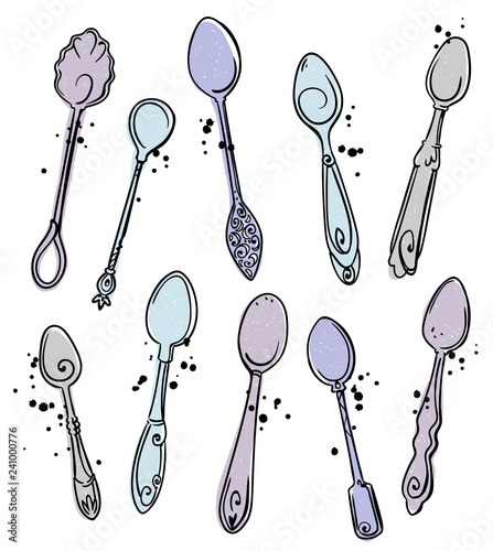 Set of hand drawn vector spoons, silverware