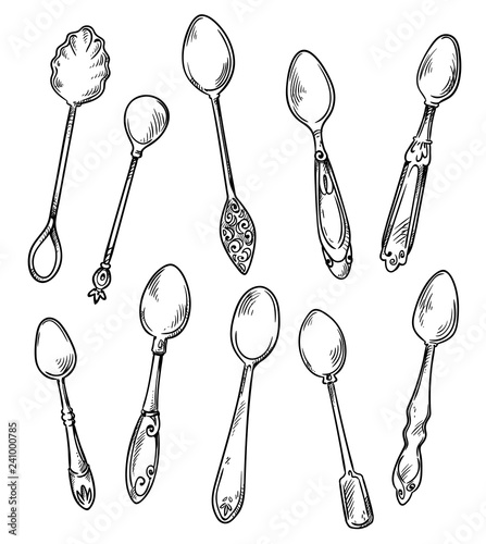 Set of spoons, vector hand drawn illustration