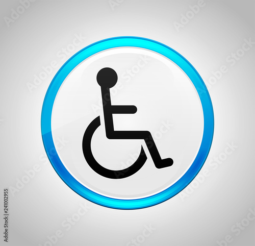 Wheelchair handicap icon round blue push button