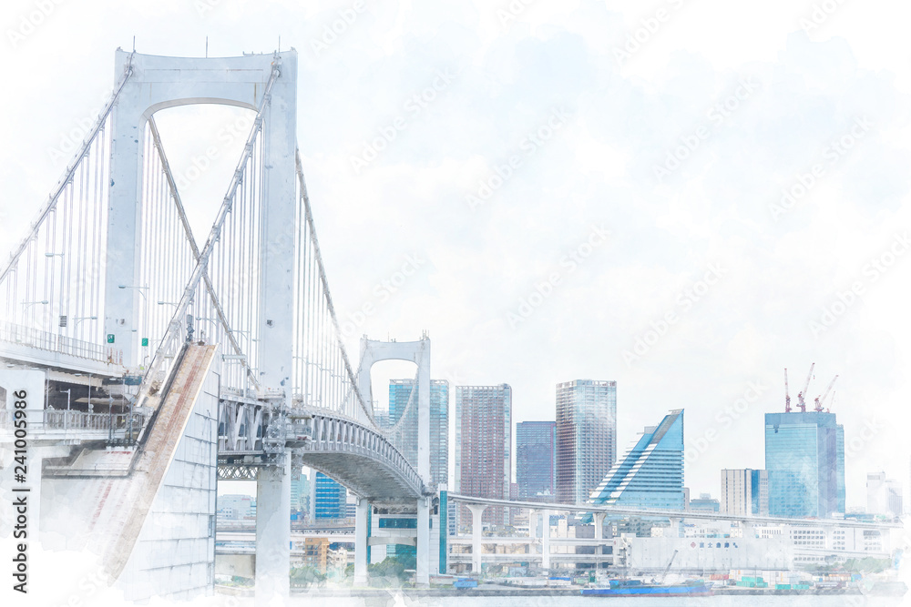 レインボーブリッジと高層マンション High Rise Apartment In Tokyo Stock イラスト Adobe Stock