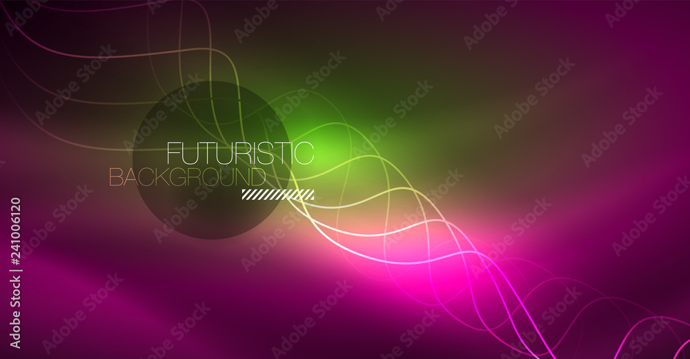 Abstract shiny glowinng color wave design element on dark background - science or technology concept Abstract shiny glowinng color wave design element on dark background - science or technology concept