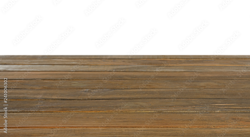 Empty wooden table on white background. Mockup for design Empty wooden table on white background. Mockup for design