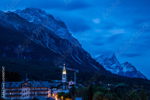 Evening ove the town of Cortina d'Ampezzo, Dolomites, Italy