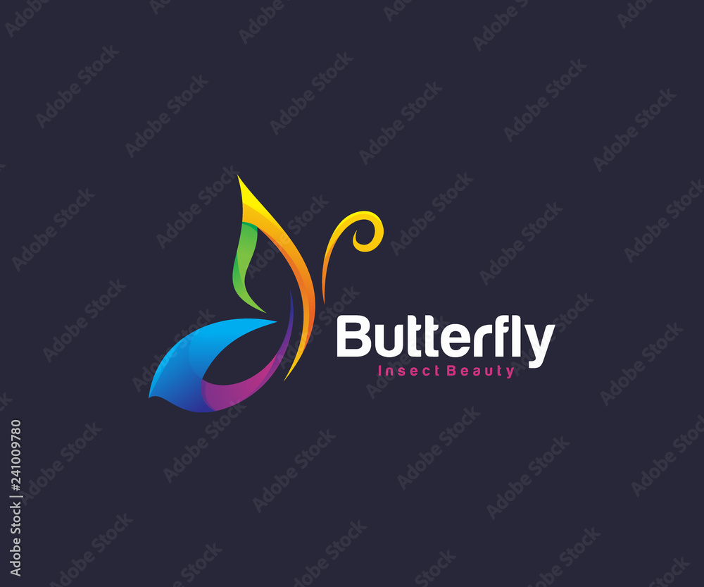 Colorful of Butterfly logo design concept, insect animal logo template