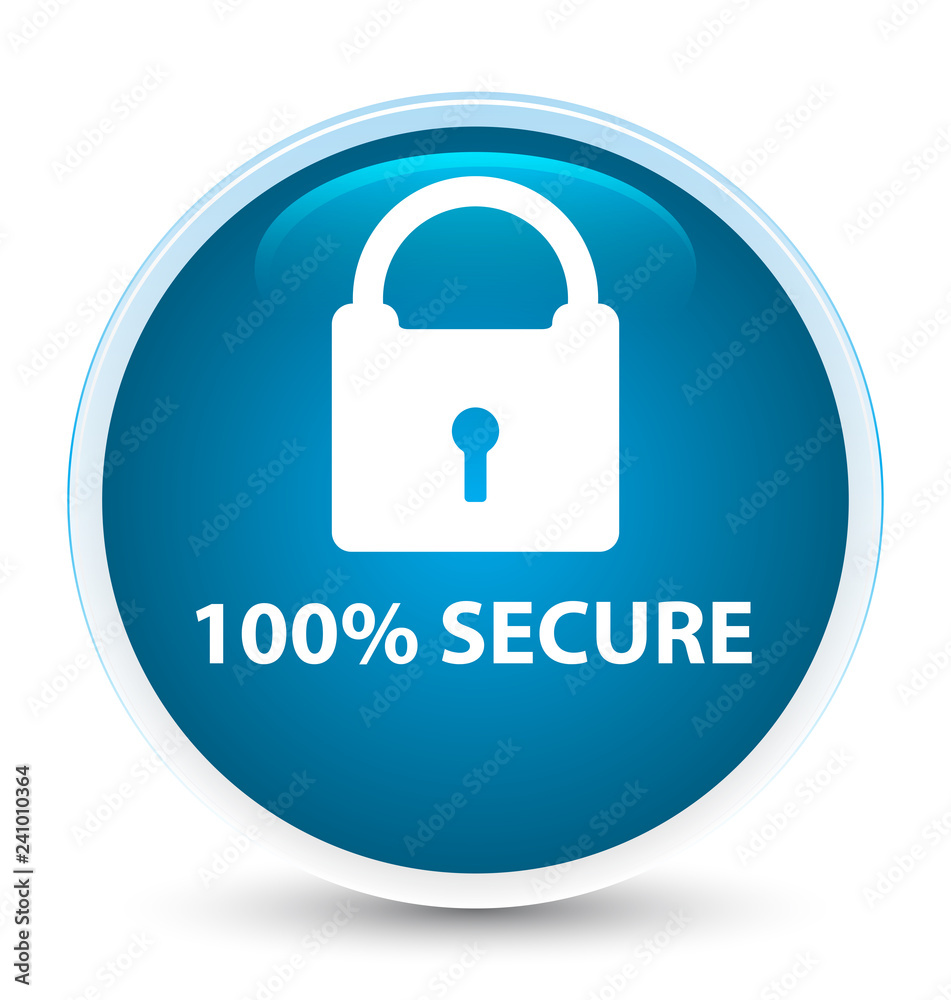 100% secure special prime blue round button 100% secure special prime blue round button