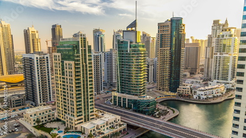 Beautiful aerial view timelapse of Dubai Marina at day time in Dubai, UAE © neiezhmakov