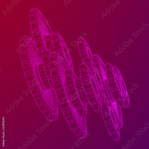 Gears. Mechanical technology machine engineering symbol. Industry development, engine work, business solution concept. Wireframe low poly mesh vector illustration