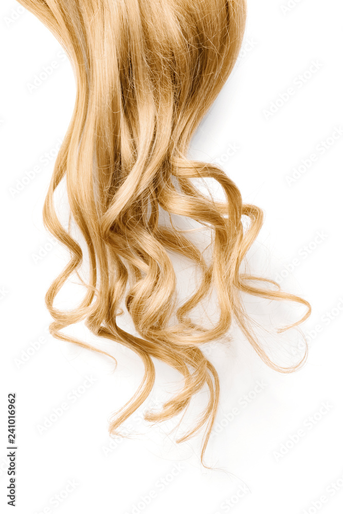 Natural wavy blond hair on white background Natural wavy blond hair on white background