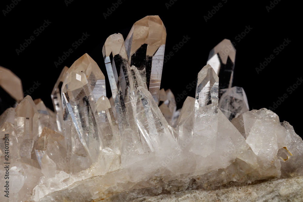Macro Mineral Stone Rhinestone in Crystals on a Black Background Macro Mineral Stone Rhinestone in Crystals on a Black Background
