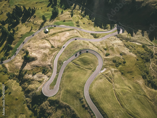 winding mountain road - drone shot