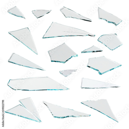 Set pieces broken glass isolated on white background, with clipping path