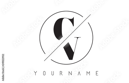 CV Letter Logo with Cutted and Intersected Design