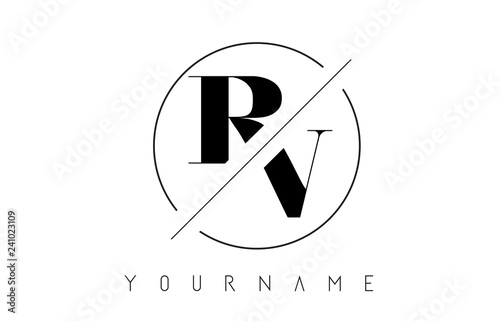 RV Letter Logo with Cutted and Intersected Design