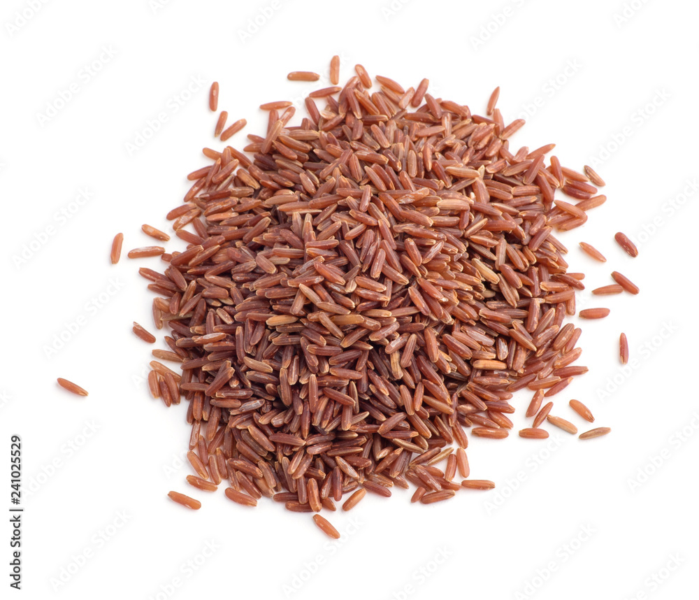 Wild red rice pile isolated on white background Wild red rice pile isolated on white background