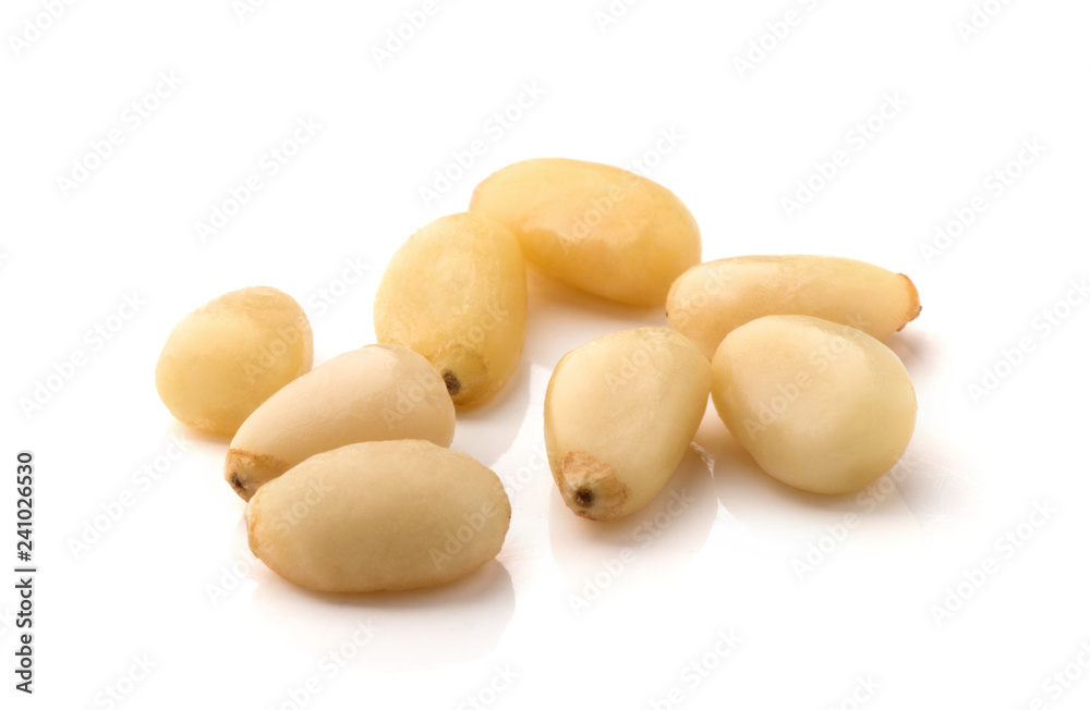 Cedar Pine nuts on a white background Cedar Pine nuts on a white background