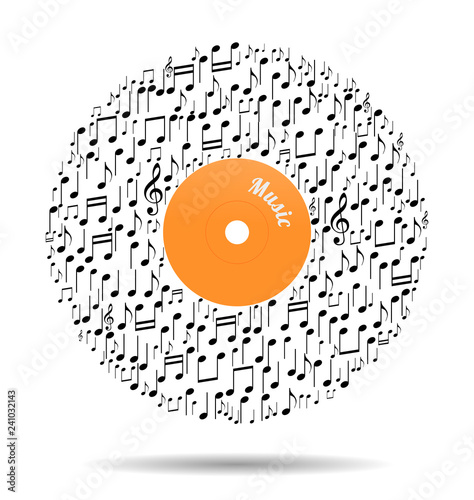 Abstract vinyl record with notes
