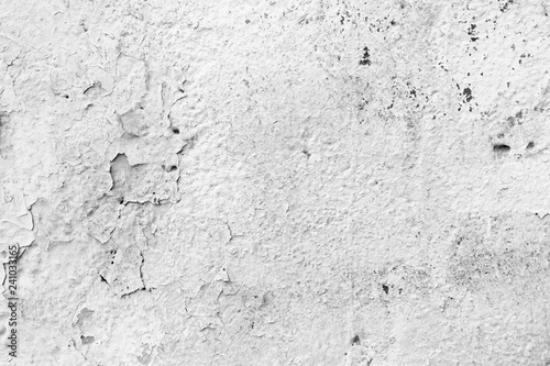 Crack Concrete Wall Background. Wall Paint Peeling. Cracked Flaked Shabby Wall With Rundown Stucco Layer Texture.
