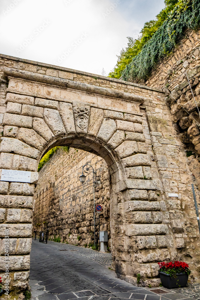 Access door to the town of Anagni, Frosinone, Italy. Text: 