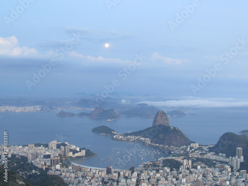 Sugarloaf Mountain and the moon Rio de Janeiro Brazil