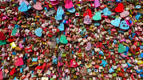 Hundreds of padlocks on railings to the Seoul Tower in South Korea