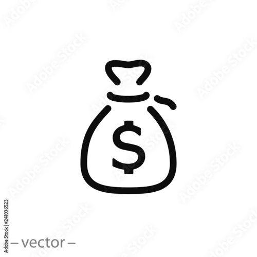 Money bag of dollars icon, linear sign vector illustration
