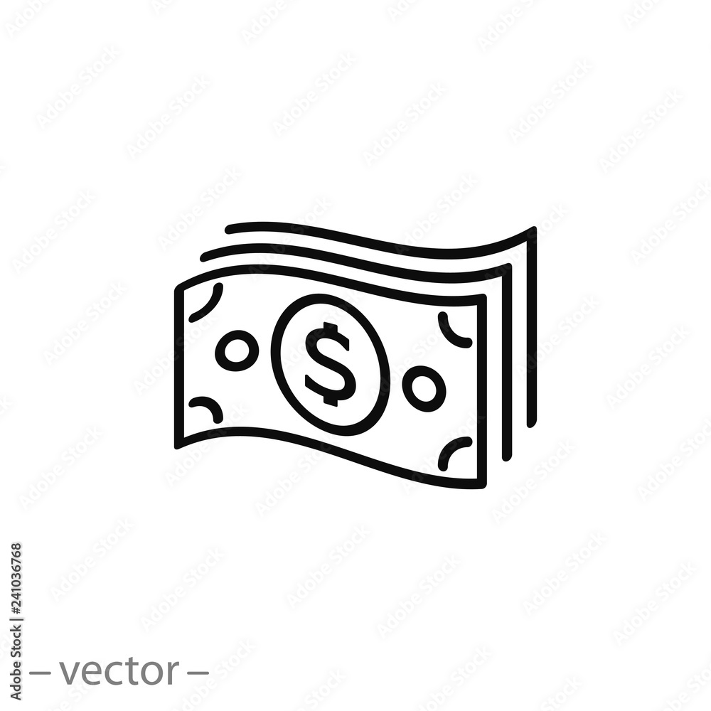 Money dollars icon, linear sign vector illustration Money dollars icon, linear sign vector illustration