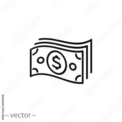 Money dollars icon, linear sign vector illustration