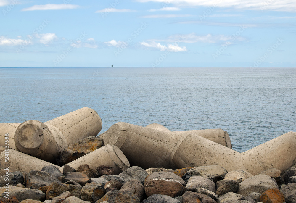 breakwater in the sea, Madeira, Portugal breakwater in the sea, Madeira, Portugal