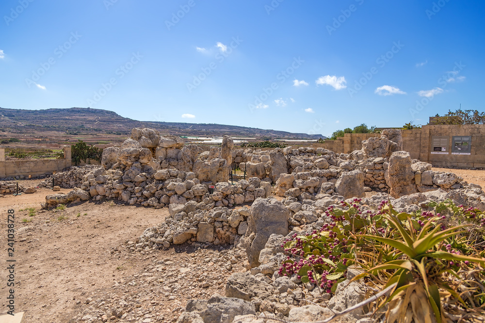 Mgarr, Malta. The archaeological site of the excavation of the prehistoric temple Ta ’Hajrat, 3800 - 3200 BC. UNESCO list