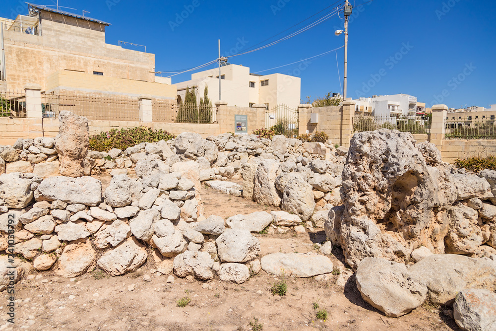 Mgarr, Malta. Archaeological site of the neolithic temple, 3800 - 3200 BC. UNESCO list Mgarr, Malta. Archaeological site of the neolithic temple, 3800 - 3200 BC. UNESCO list